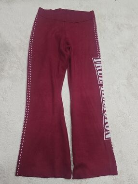 True Religion Maroon Flared Leggings with White Side Detail